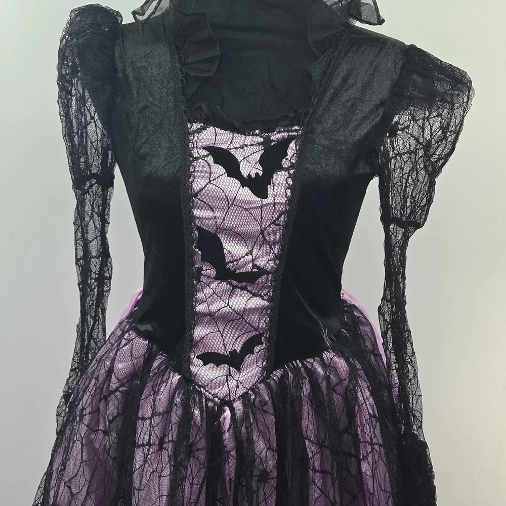 Girls' Purple and Black Spiderweb Witch Costume Dress